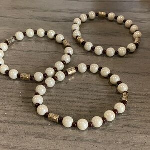 Elegant faux Pearl and Gold Beaded Bracelet Set